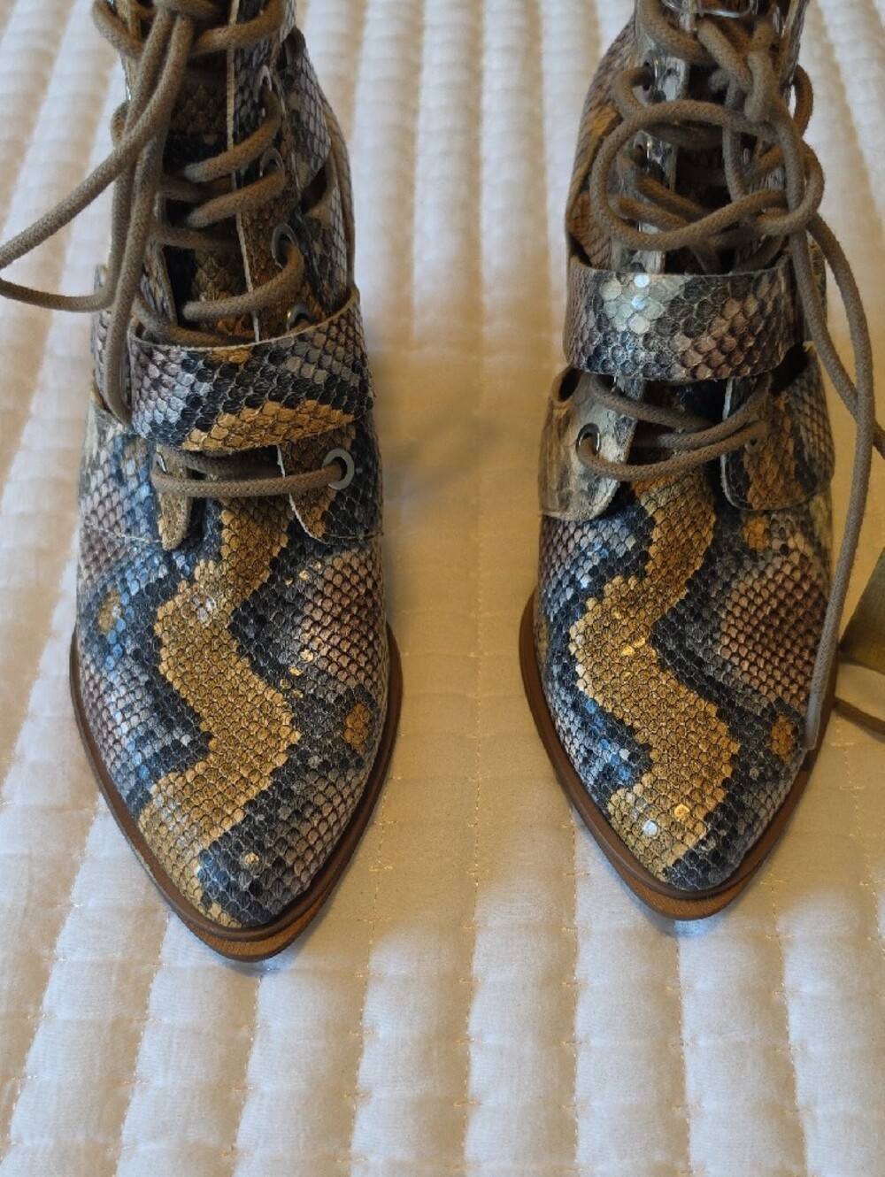Womens Snake-Print Lace-Up Ankle Boots - Picture 4 of 6